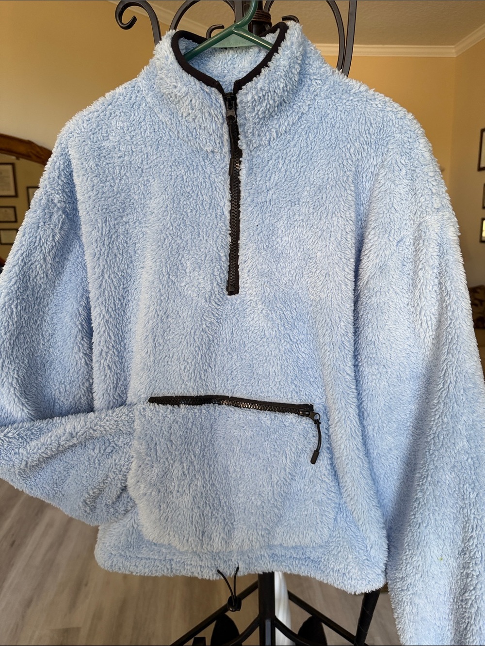 No Boundaries Light Blue Sherpa Half-Zip Pullover with Black Trim